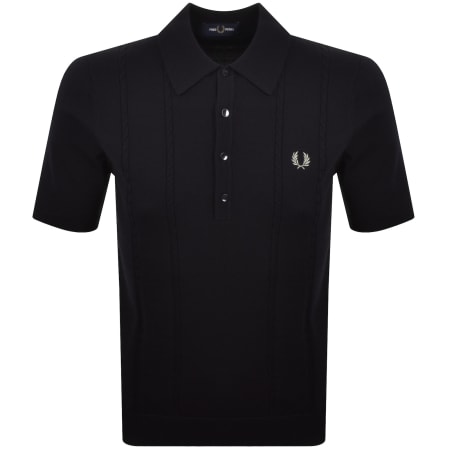 Fred Perry Cable Knit Polo Shirt Navy | Mainline Menswear x